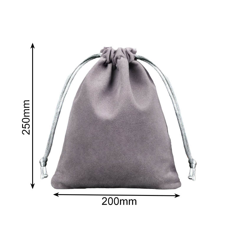 Velvet Drawstring Bags 200x250mm Grey - 50/Pack - dimensions