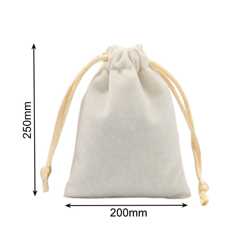 Velvet Drawstring Bags 200x250mm White - 50/Pack - dimensions