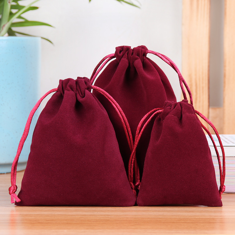 Velvet Drawstring Bags 70x90mm Burgundy - 50/Pack - dimensions