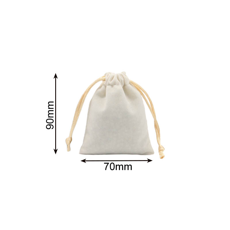 Velvet Drawstring Bags 70x90mm White - 50/Pack - dimensions