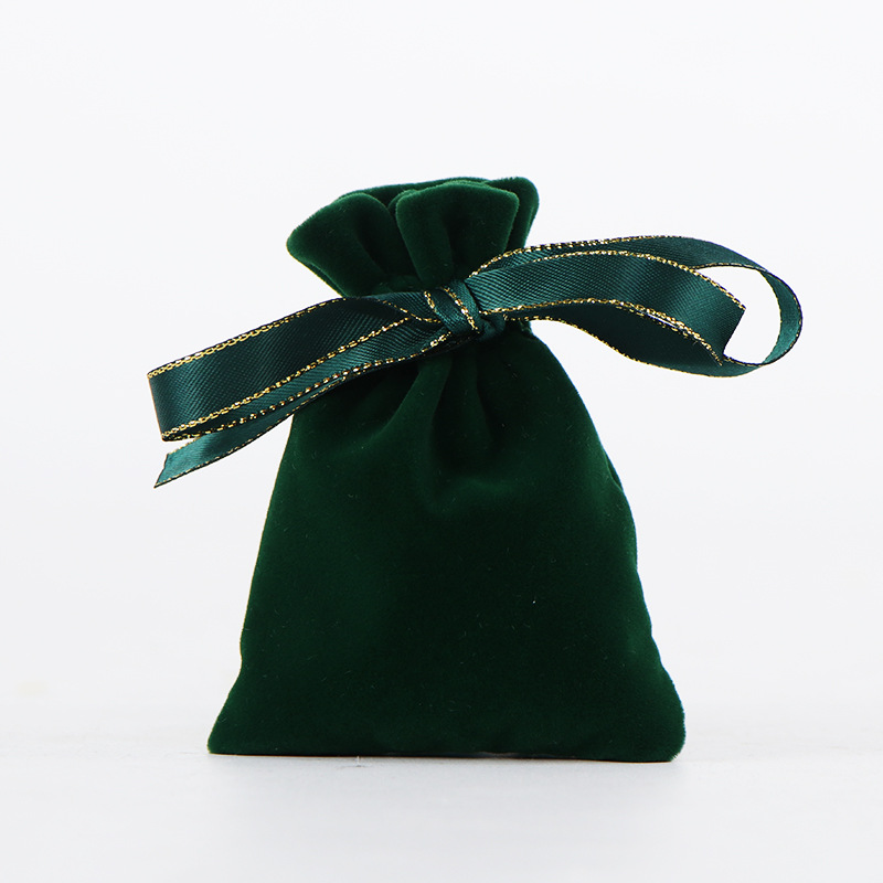 Velvet Satin Drawstring Bags 70x100mm Dark Green - 50/Pack - dimensions