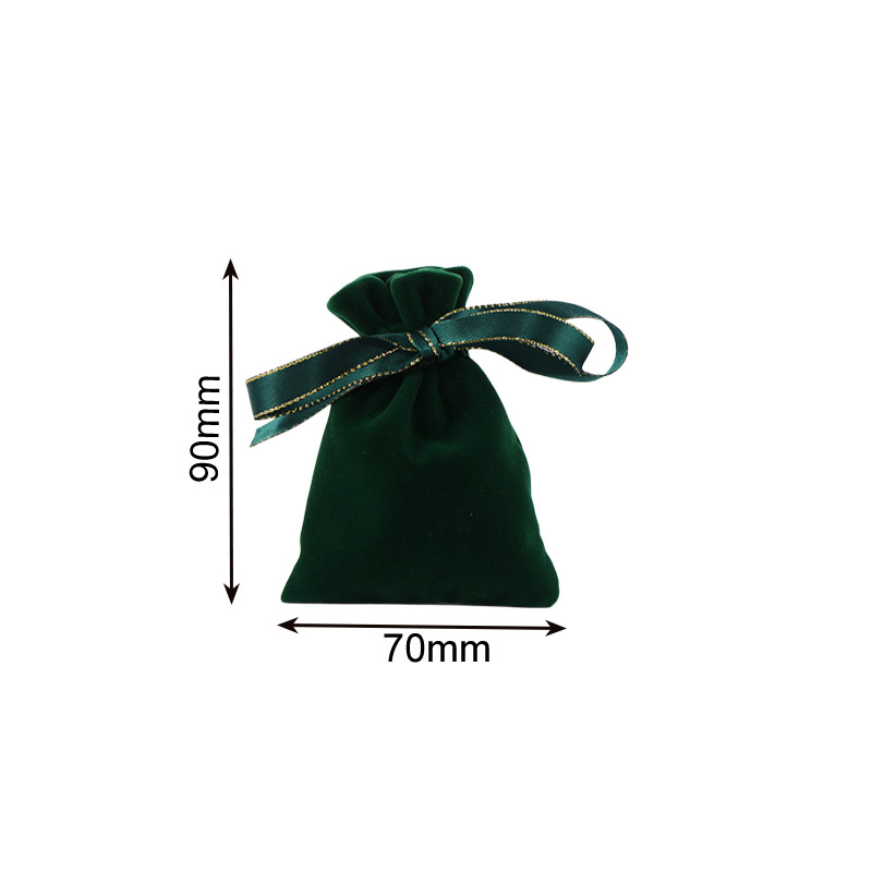 Velvet Satin Drawstring Bags 70x100mm Dark Green - 50/Pack - dimensions