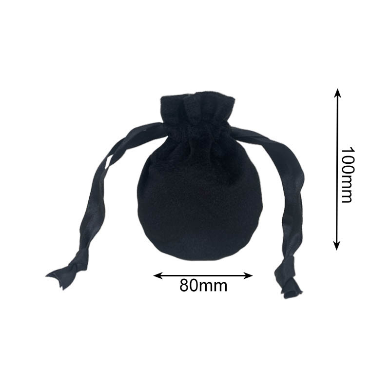 Velvet Satin Drawstring Bags 80x100mm Black - 50/Pack - dimensions