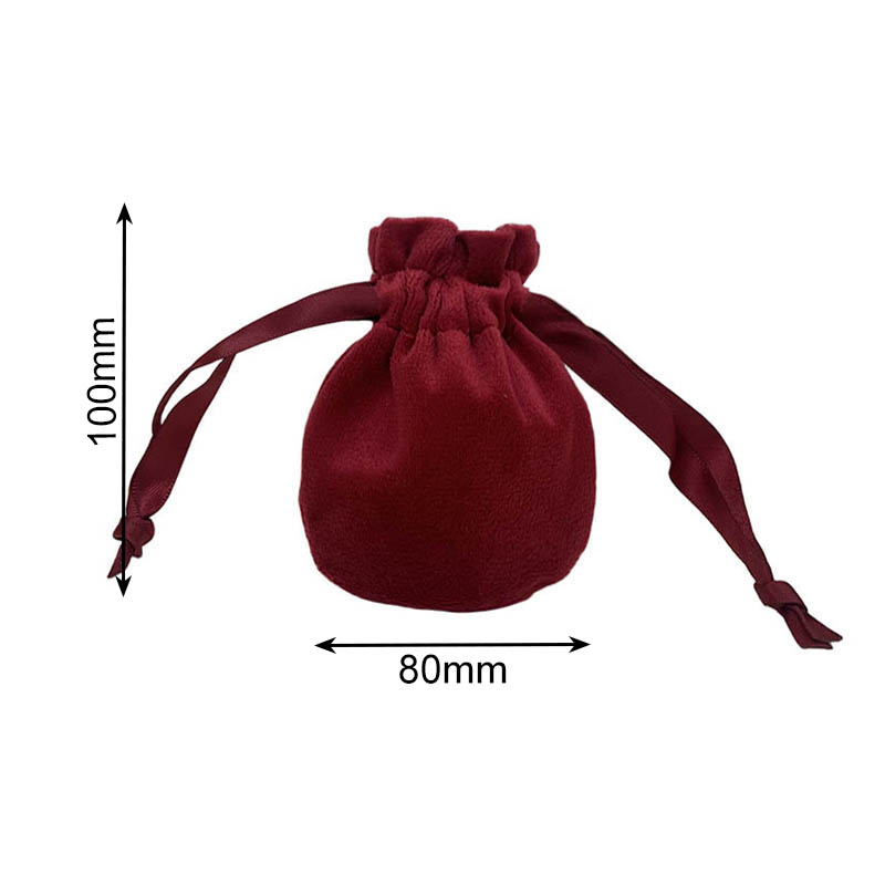 Velvet Satin Drawstring Bags 80x100mm Burgundy - 50/Pack - dimensions