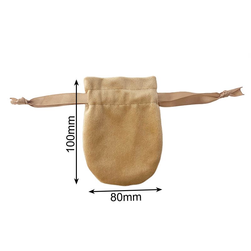 Velvet Satin Drawstring Bags 80x100mm Camel - 50/Pack - dimensions