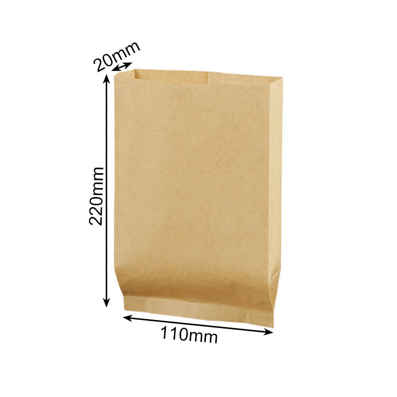 Greaseproof Paper Bags Flat Bottom 110x220mm Brown - 600/Pack - dimensions