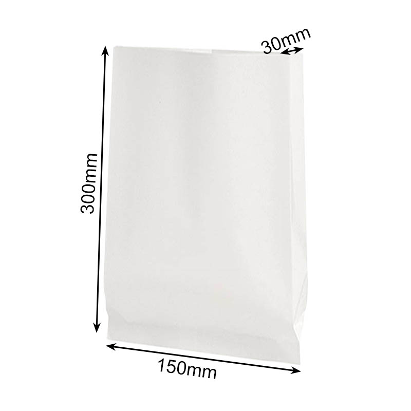 Greaseproof Paper Bags Flat Bottom 150x300mm White - 600/Pack - dimensions