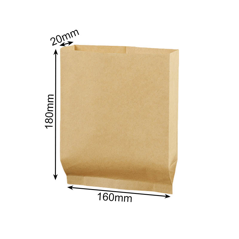 Greaseproof Paper Bags Flat Bottom 160x180mm Brown - 600/Pack - dimensions