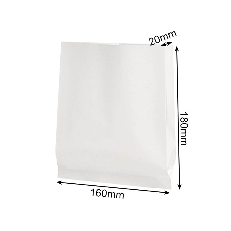 Greaseproof Paper Bags Flat Bottom 160x180mm White - 600/Pack - dimensions