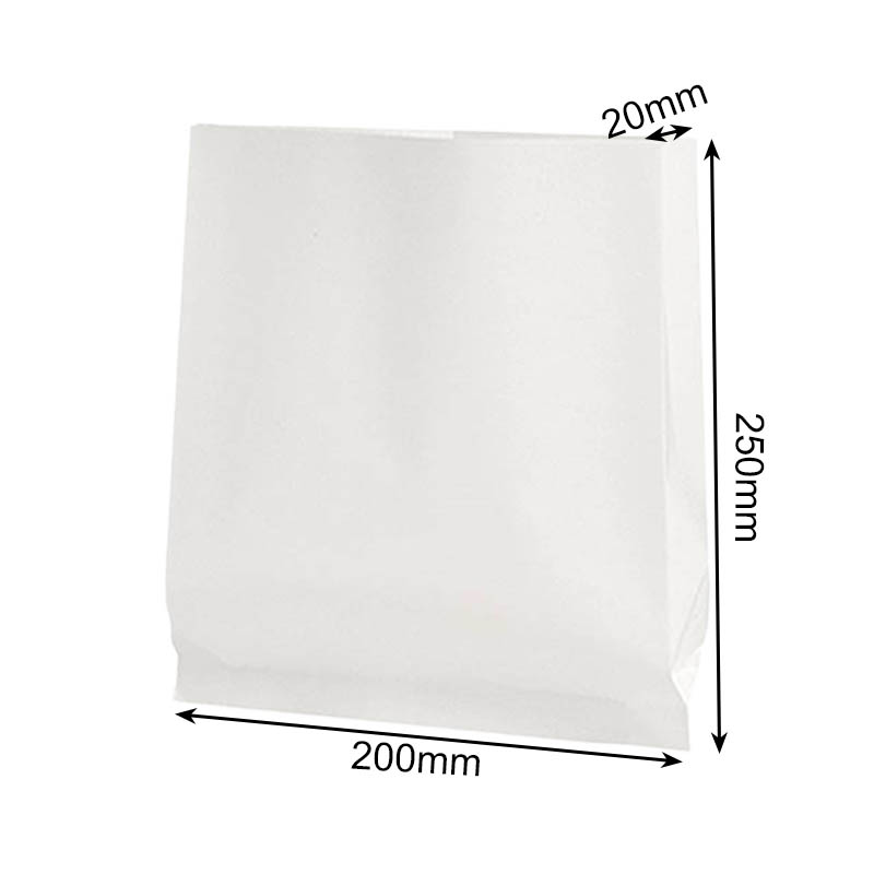 Greaseproof Paper Bags Flat Bottom 200x250mm White - 600/Pack - dimensions