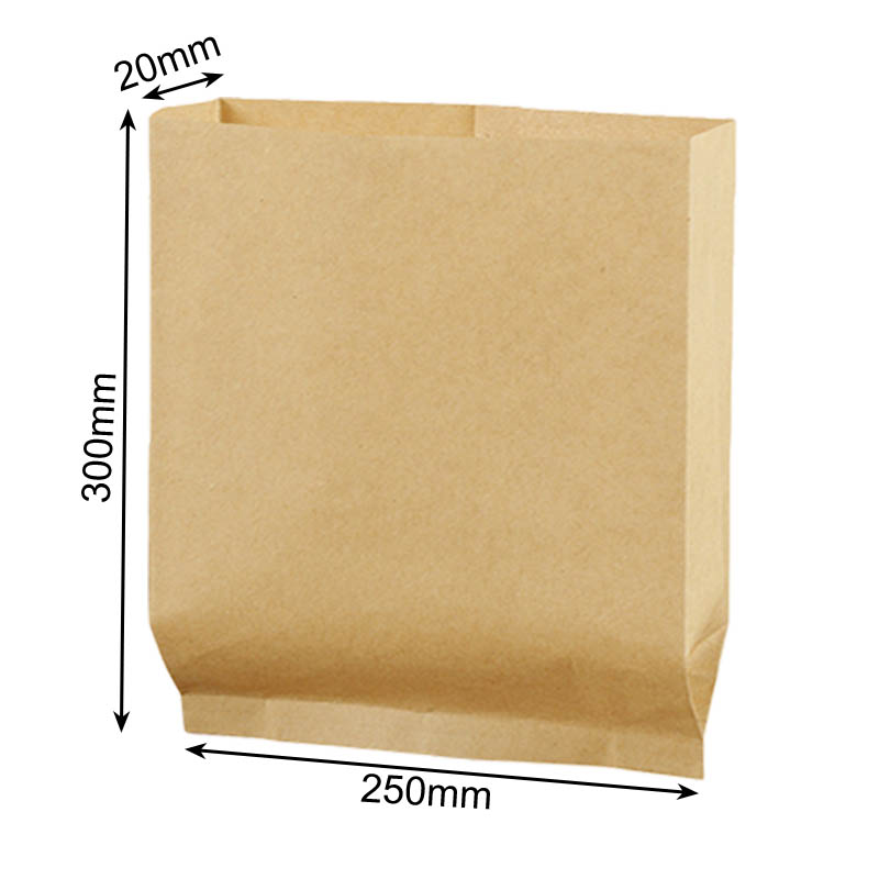 Greaseproof Paper Bags Flat Bottom 250x300mm Brown - 600/Pack - dimensions