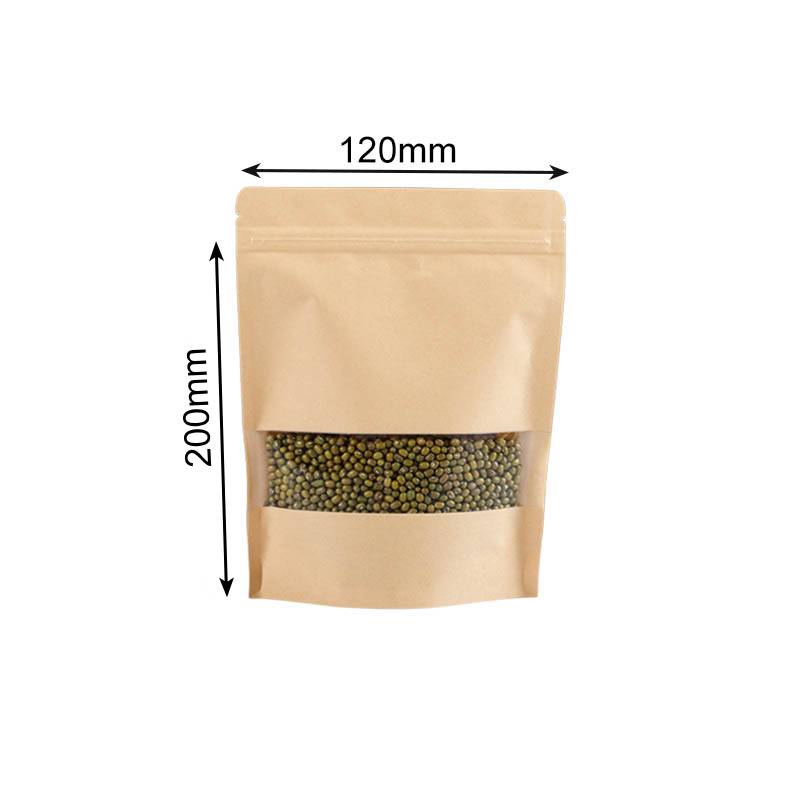 120g Kraft Stand Up Pouches with Clear Window 120x200mm - 100/Pack - dimensions