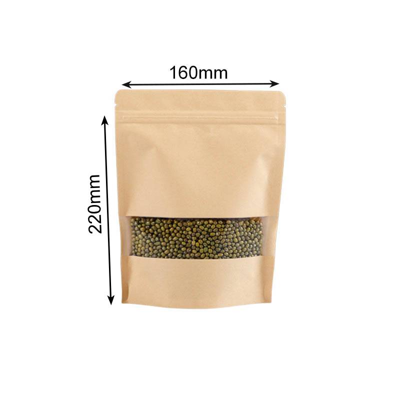 300g Kraft Stand Up Pouches with Clear Window 160x220mm - 100/Pack - dimensions