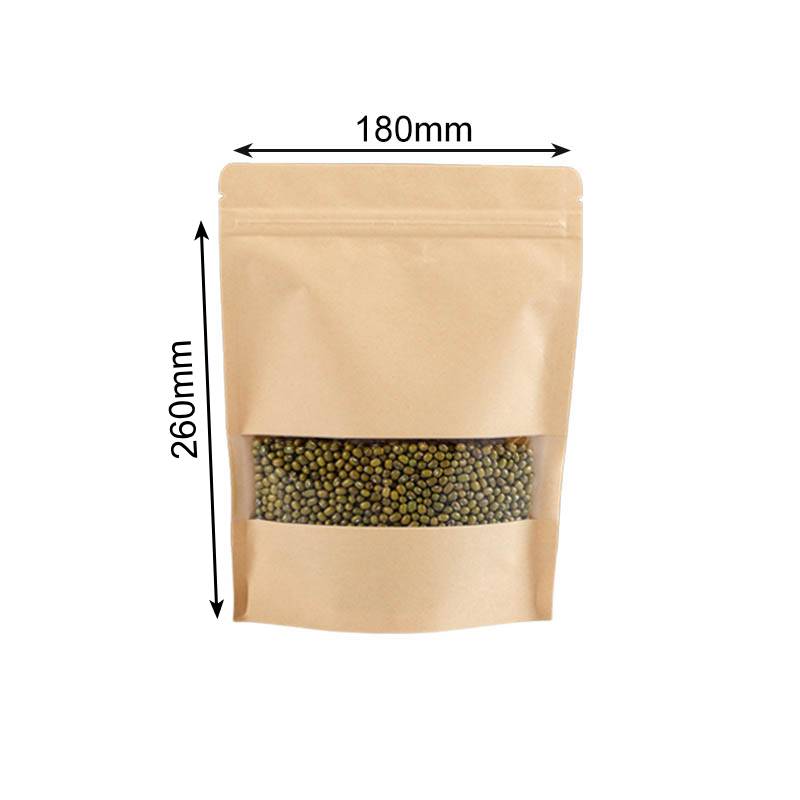 400g Kraft Stand Up Pouches with Clear Window 180x260mm - 100/Pack - dimensions