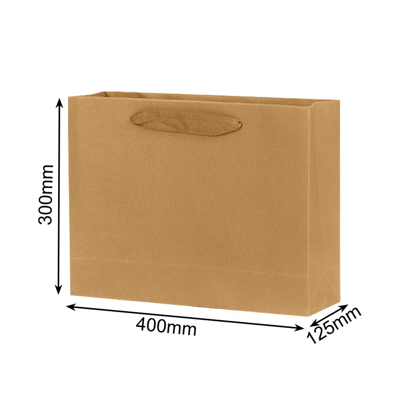 Paper Bags with Cloth Handles 400x125x300mm Brown - 50/Pack - dimensions