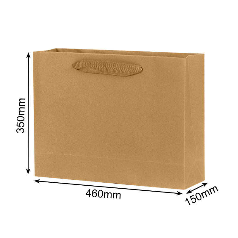 Paper Bags with Cloth Handles 460x150x350mm Brown - 50/Pack - dimensions