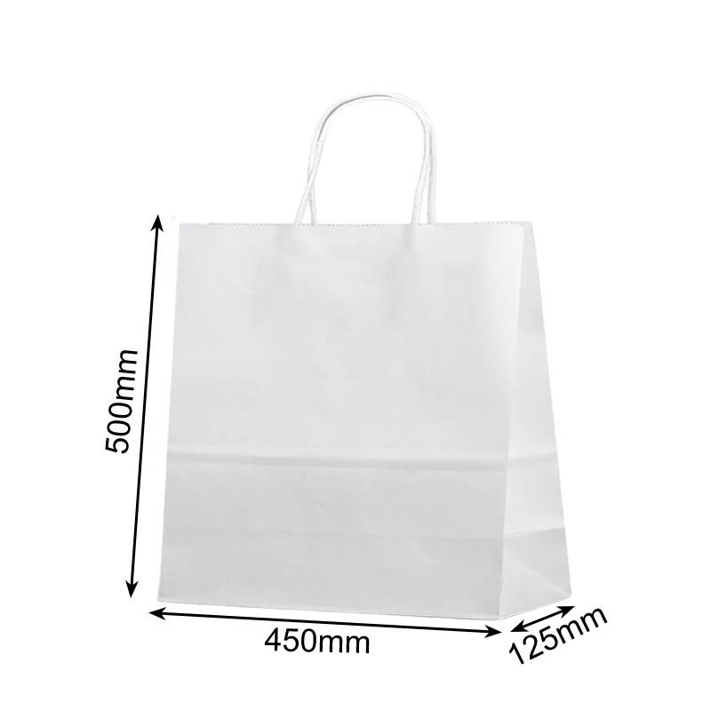 Extra Large Paper Bags Twisted Handles 450x500mm White - 50/Pack - dimensions