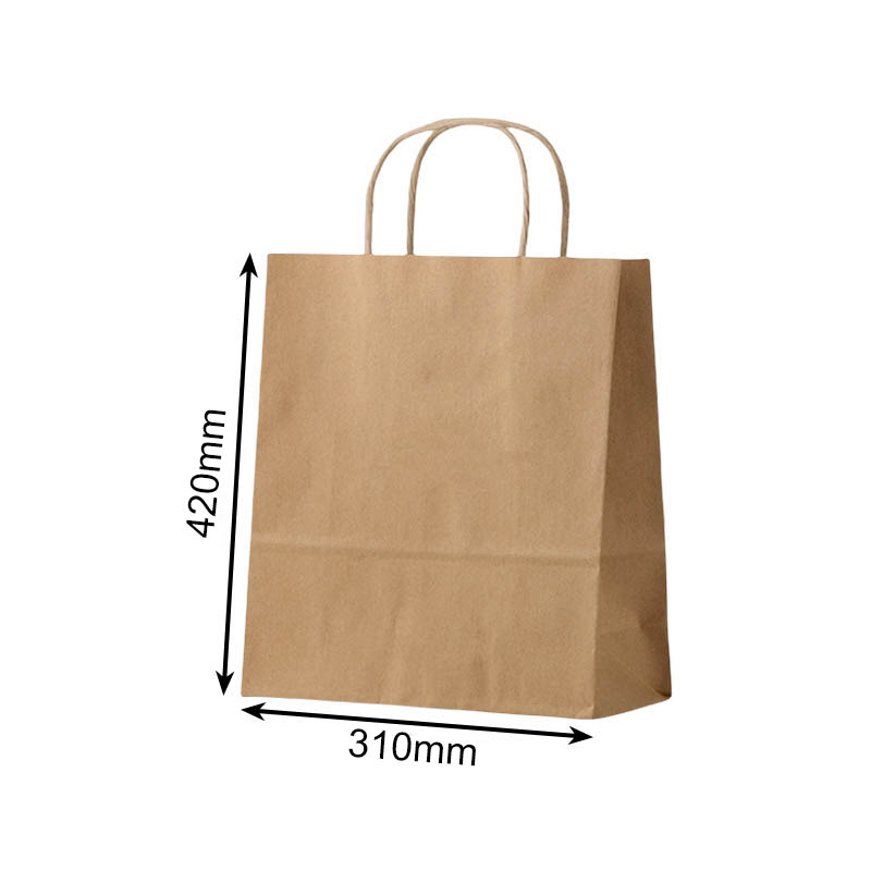 Large Paper Bags Twisted Handles 310x420mm Brown - 50/Pack - dimensions