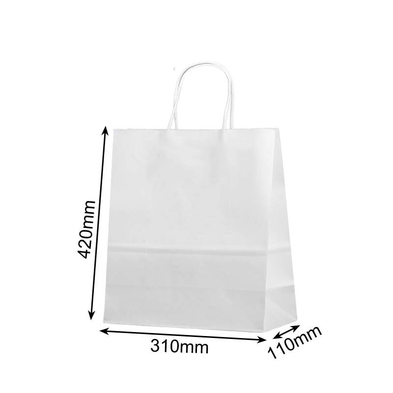 Large Paper Bags Twisted Handles 310x420mm White - 50/Pack - dimensions