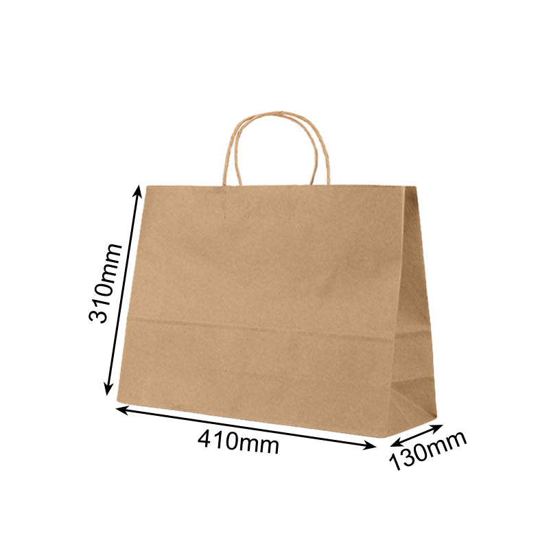 Large Paper Bags Twisted Handles 410x310mm Brown - 50/Pack - dimensions