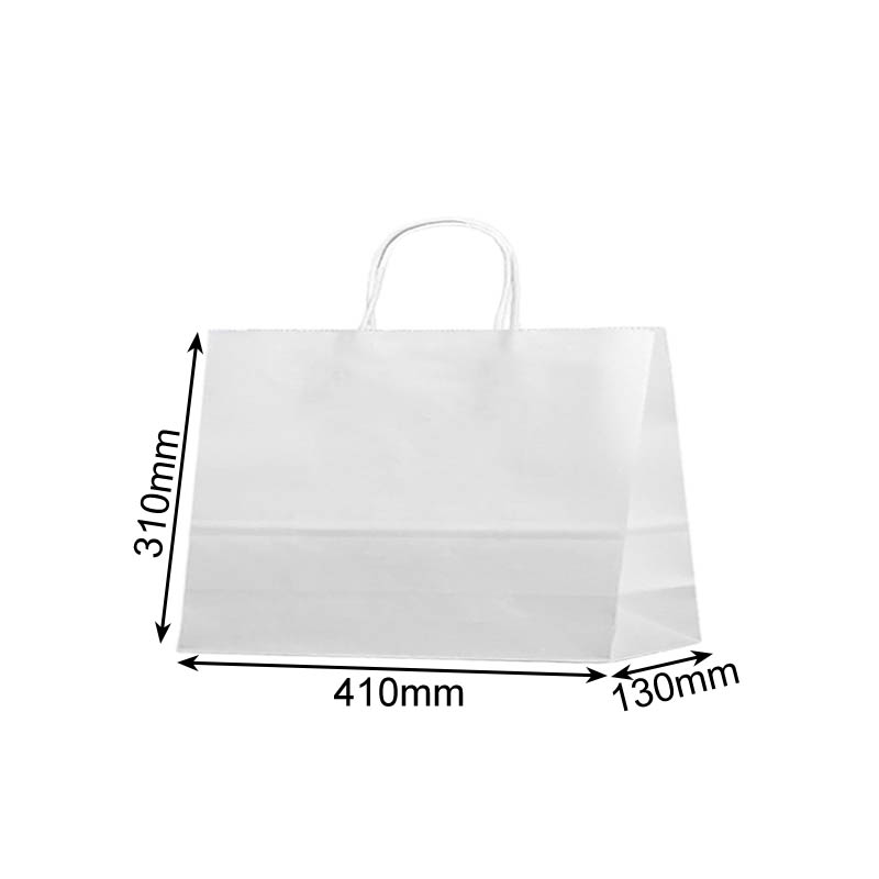 Large Paper Bags Twisted Handles 410x310mm White - 50/Pack - dimensions