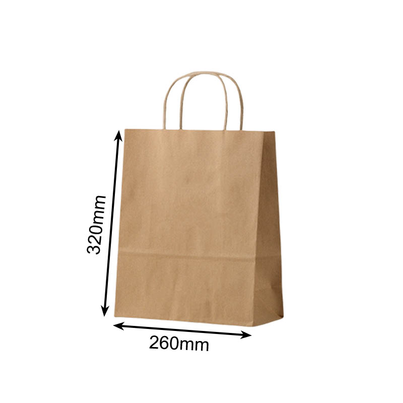 Medium Paper Bags Twisted Handles 260x320mm Brown - 50/Pack - dimensions