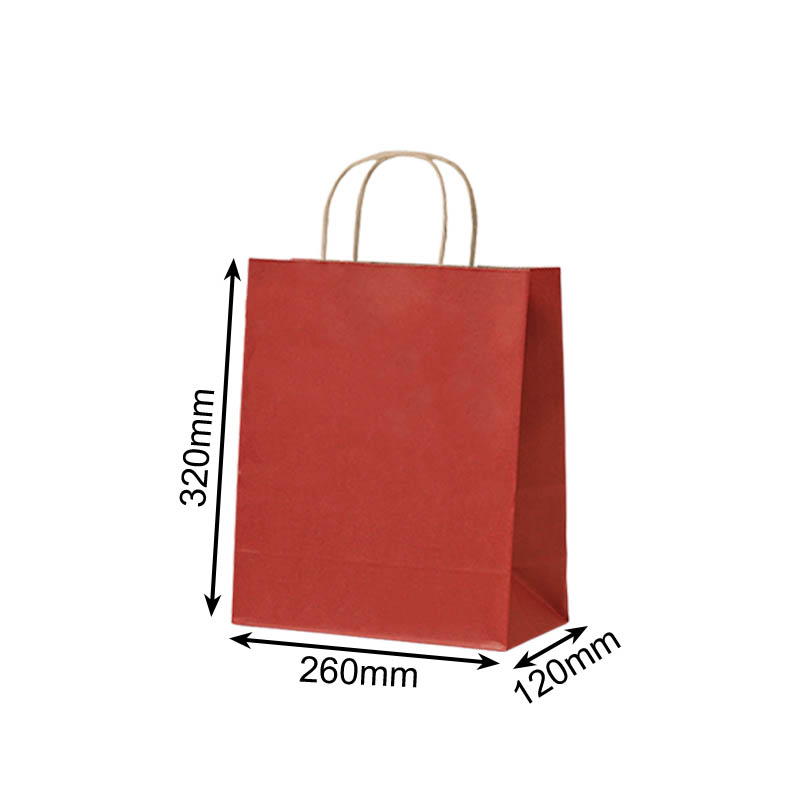 Medium Paper Bags Twisted Handles 260x320mm Red - 50/Pack - dimensions