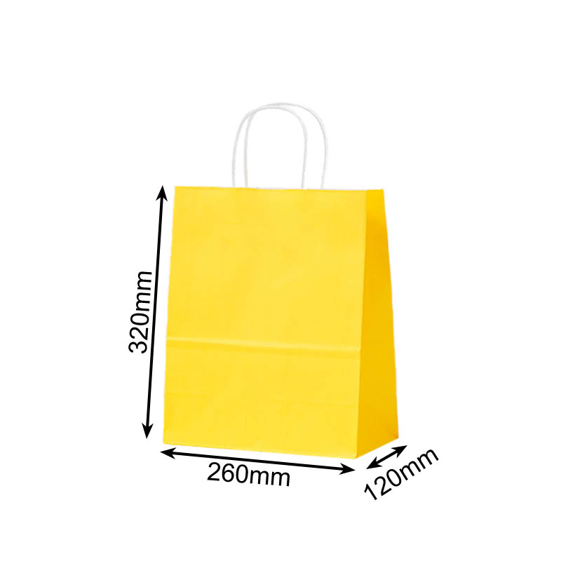 Medium Paper Bags Twisted Handles 260x320mm Yellow - 50/Pack - dimensions