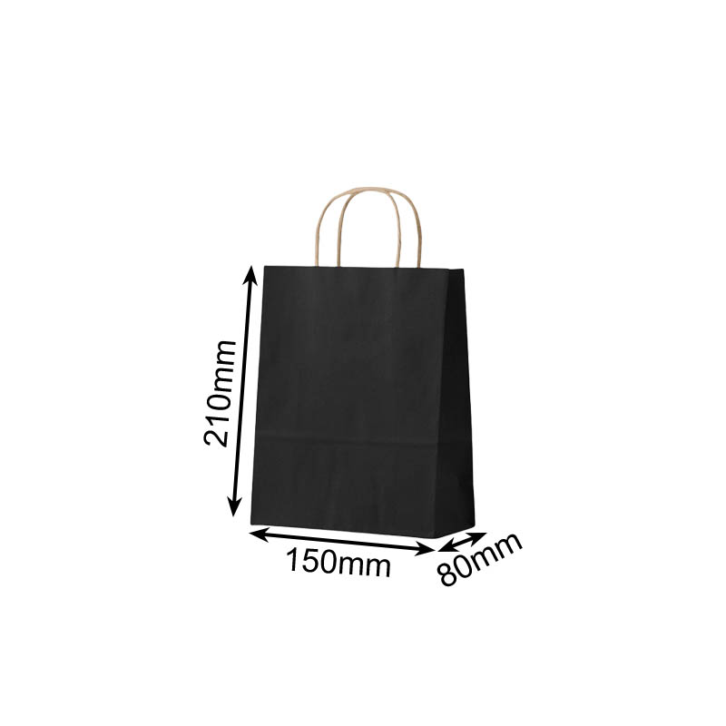 Mini Paper Bags Twisted Handles 150x210mm Black - 50/Pack - dimensions