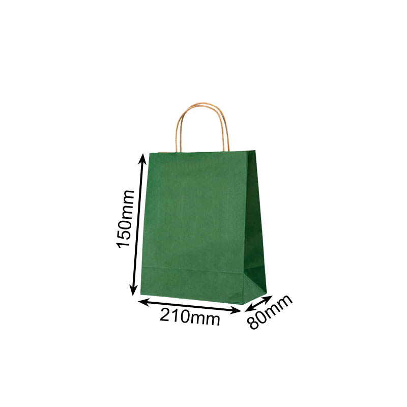 Mini Paper Bags Twisted Handles 150x210mm Dark Green - 50/Pack - dimensions