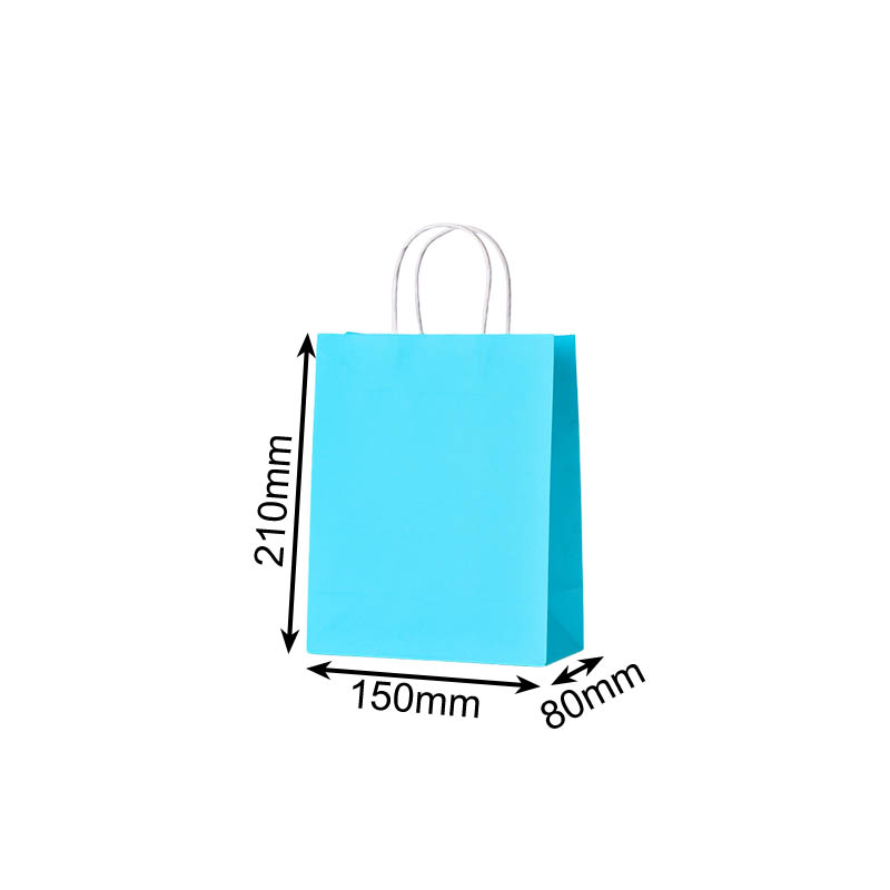 Mini Paper Bags Twisted Handles 150x210mm Light Blue - 50/Pack - dimensions