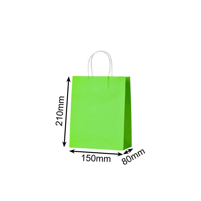 Mini Paper Bags Twisted Handles 150x210mm Light Green - 50/Pack - dimensions