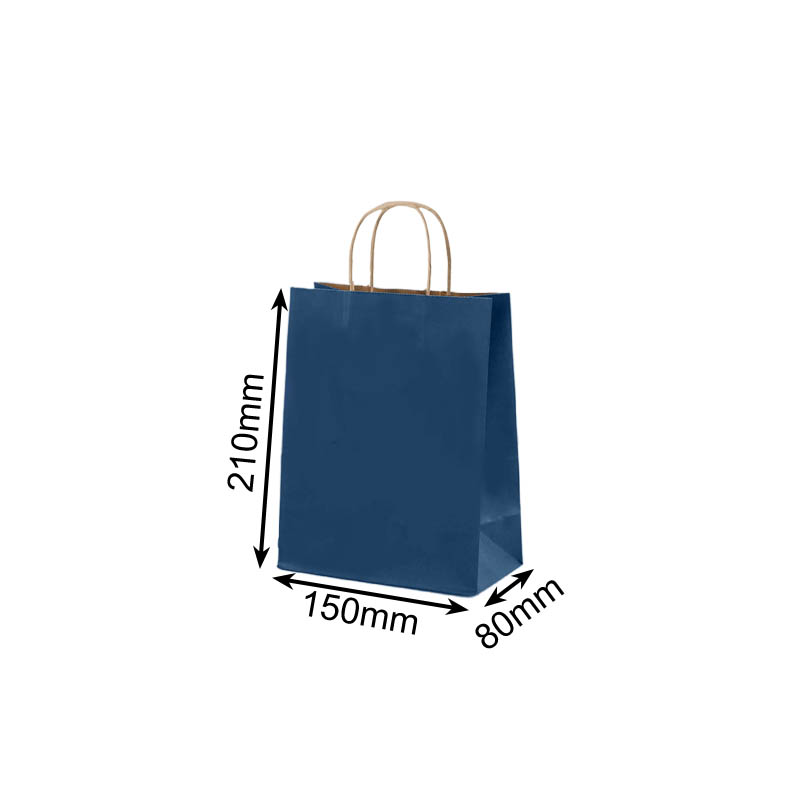 Mini Paper Bags Twisted Handles 150x210mm Navy Blue - 50/Pack - dimensions