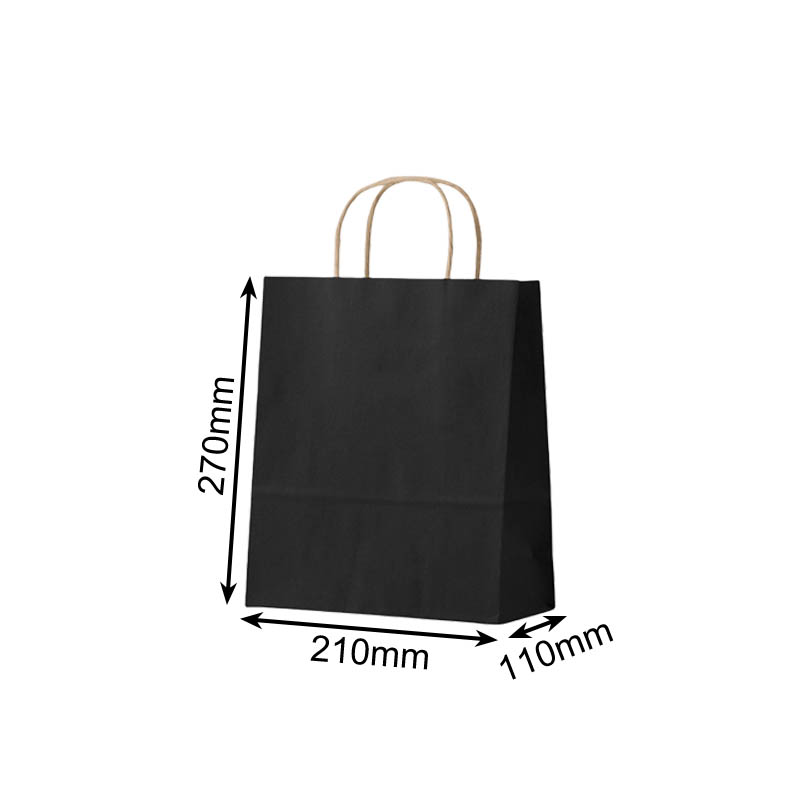 Small Paper Bags Twisted Handles 210x270mm Black - 50/Pack - dimensions