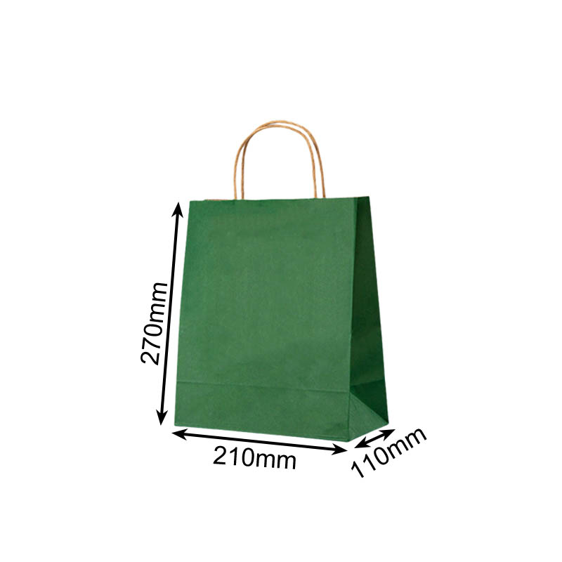 Small Paper Bags Twisted Handles 210x270mm Dark Green - 50/Pack - dimensions