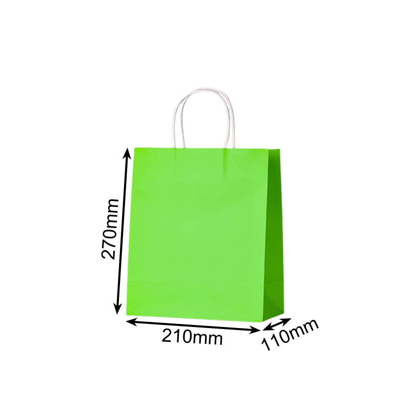 Small Paper Bags Twisted Handles 210x270mm Light Green - 50/Pack - dimensions