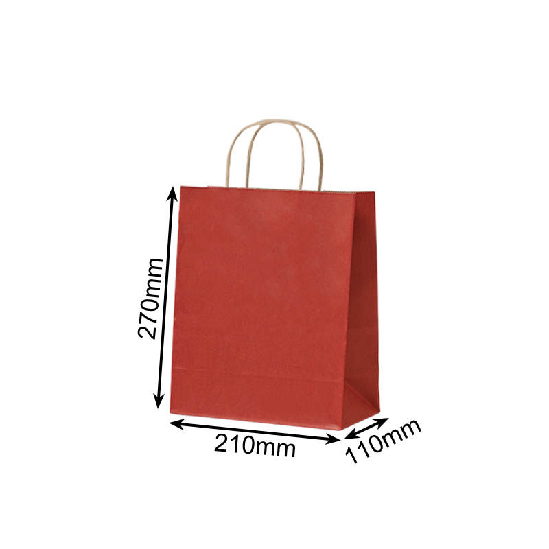 Small Paper Bags Twisted Handles 210x270mm Red - 50/Pack - dimensions