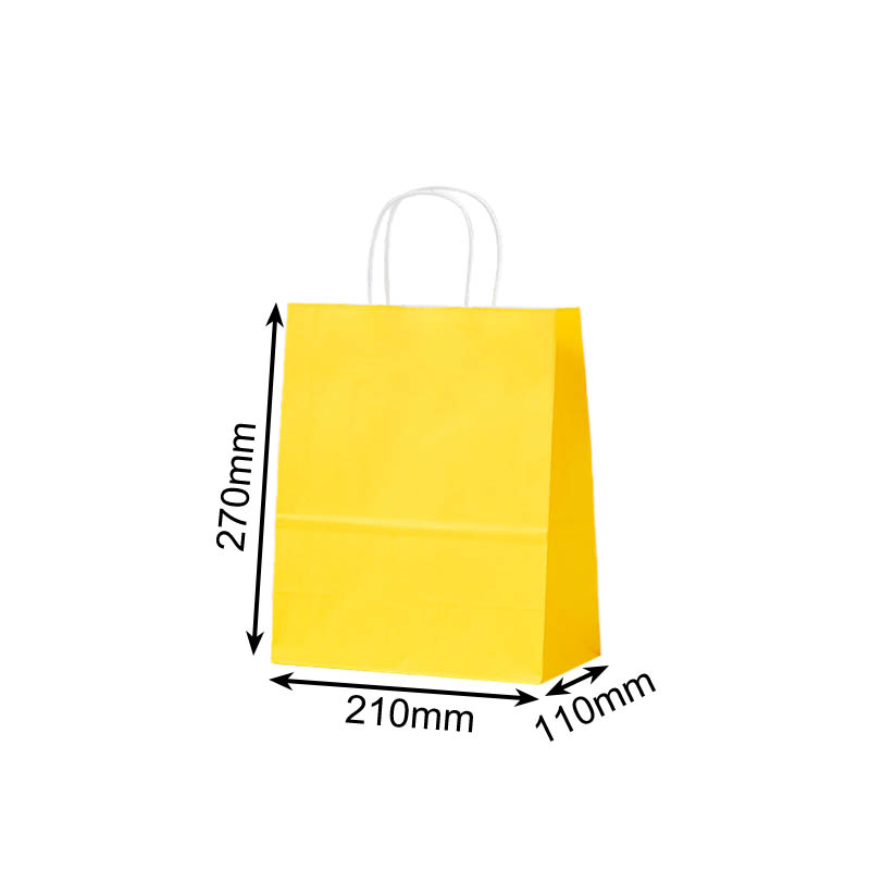 Small Paper Bags Twisted Handles 210x270mm Yellow - 50/Pack - dimensions