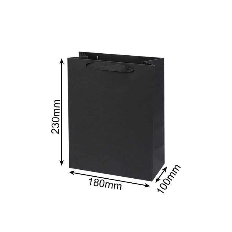 Matt Laminated Paper Bags 180x100x230mm Black - 50/Pack - dimensions