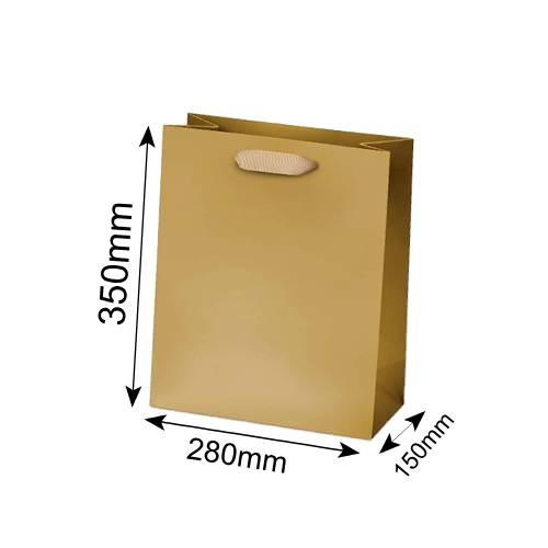 Matt Laminated Paper Bags 280x150x350mm Gold - 50/Pack - dimensions