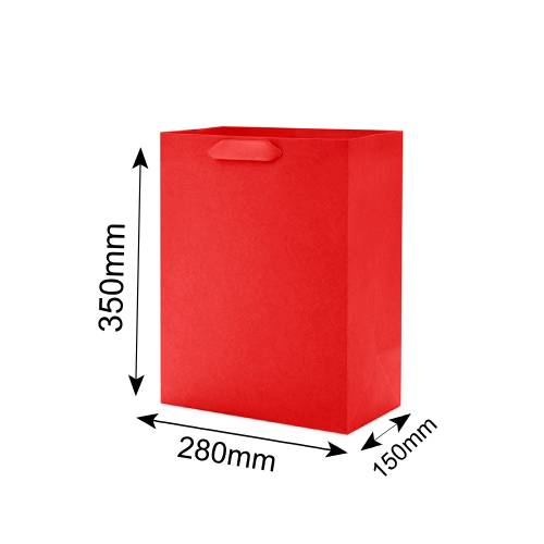 Matt Laminated Paper Bags 280x150x350mm Red - 50/Pack - dimensions