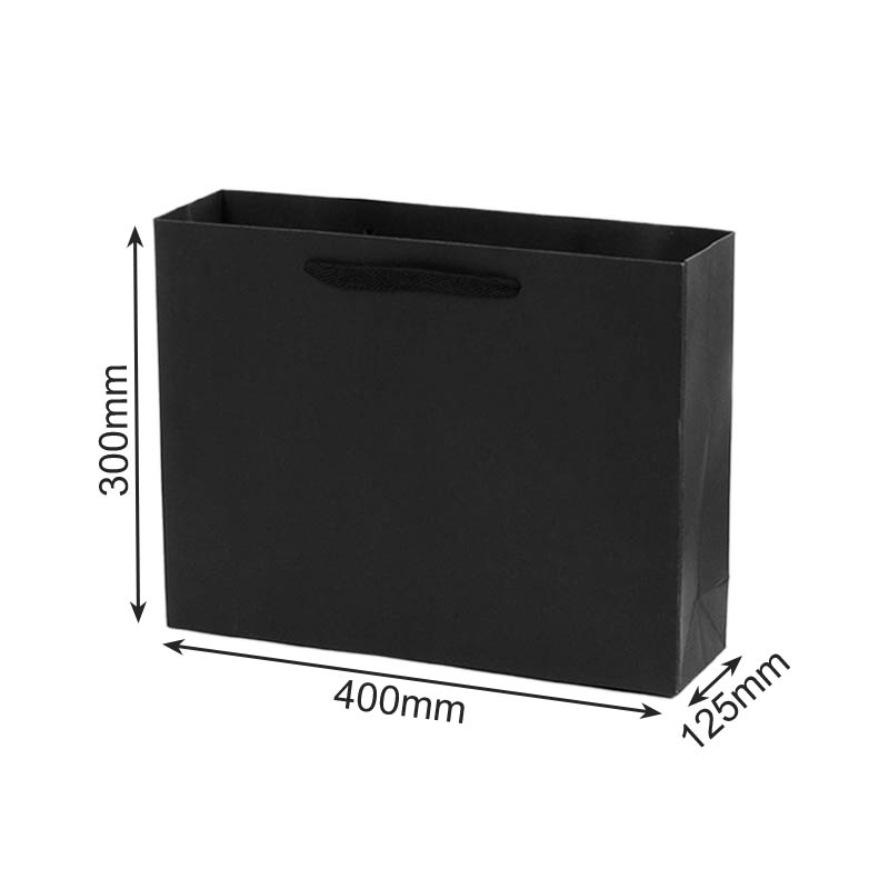 Matt Laminated Paper Bags 400x125x300mm Black - 50/Pack - dimensions