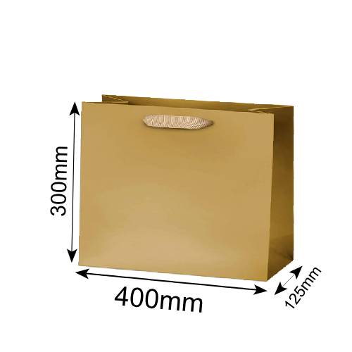 Matt Laminated Paper Bags 400x125x300mm Gold - 50/Pack - dimensions