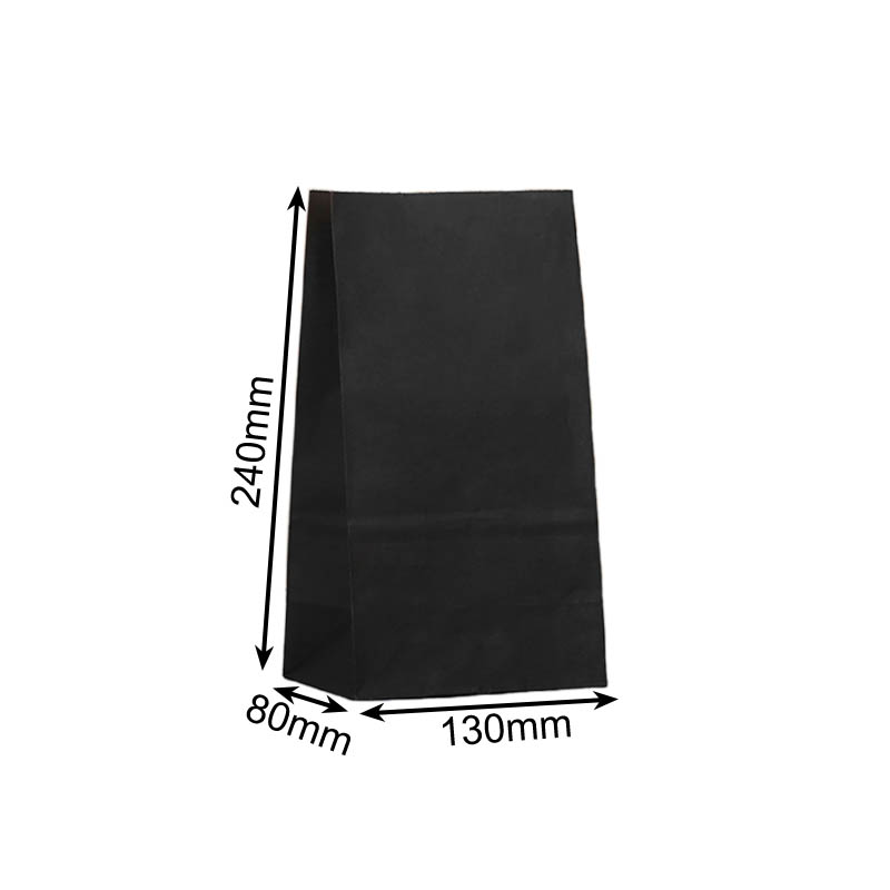 Medium Paper Gift Bags No Handles 130x240mm Black - 100/Pack - dimensions