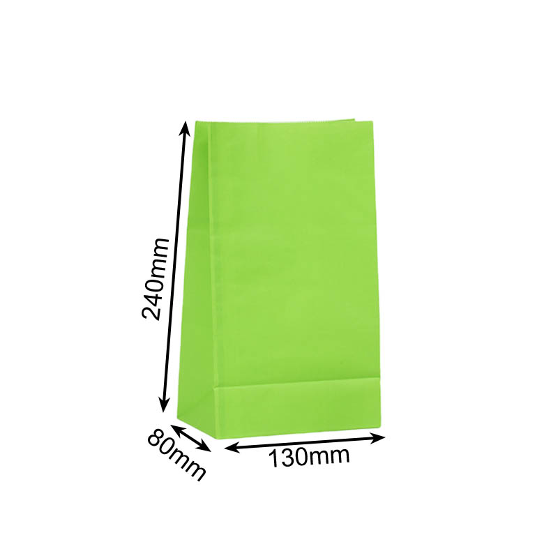 Medium Paper Gift Bags No Handles 130x240mm Green - 100/Pack - dimensions