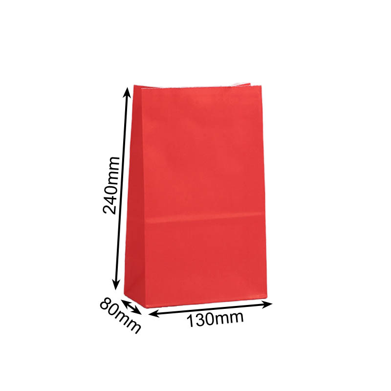 Medium Paper Gift Bags No Handles 130x240mm Red - 100/Pack - dimensions