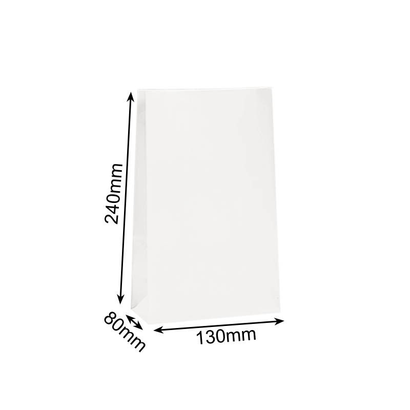 Medium Paper Gift Bags No Handles 130x240mm White - 100/Pack - dimensions