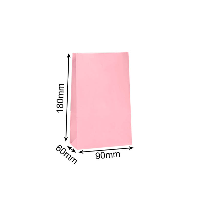 Small Paper Gift Bags No Handles 90x180mm Pink - 100/Pack - dimensions