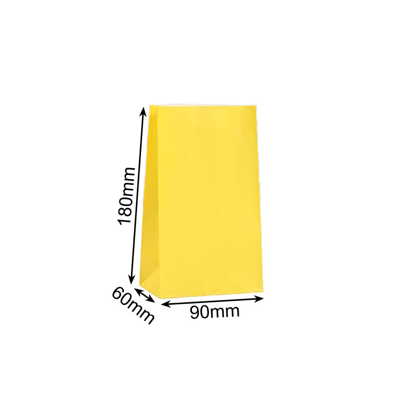 Small Paper Gift Bags No Handles 90x180mm Yellow - 100/Pack - dimensions