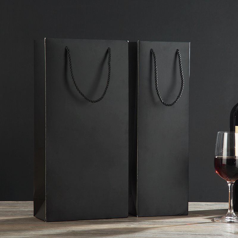 Paper Wine Bags Double Bottles 180x350mm Black - 50/Pack - dimensions